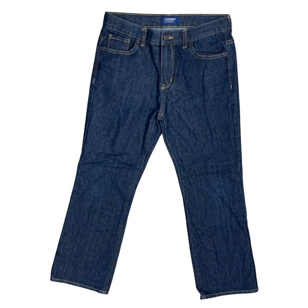 Old Navy Boys Jeans 12 Husky Loose Boot-Cut Dark Wash Adjustable Waist